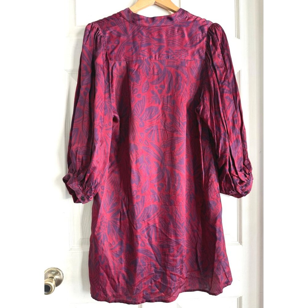 Size M See You Soon deep red navy silky shirt dress loose slouch fit puff sleeve - Picture 2 of 5